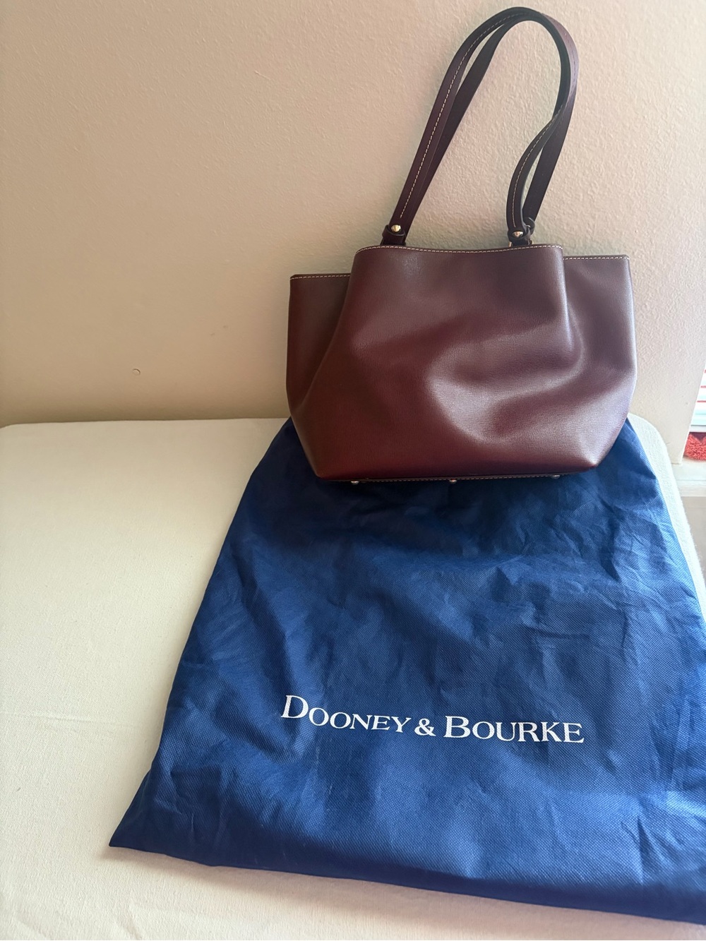 Dooney & Bourke Burgundy Leather Tote with Gold Hardware - Picture 2 of 4
